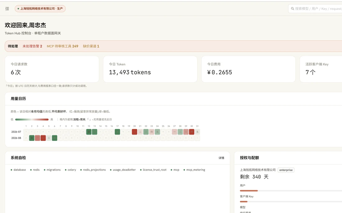 Token Hub 控制台概览
