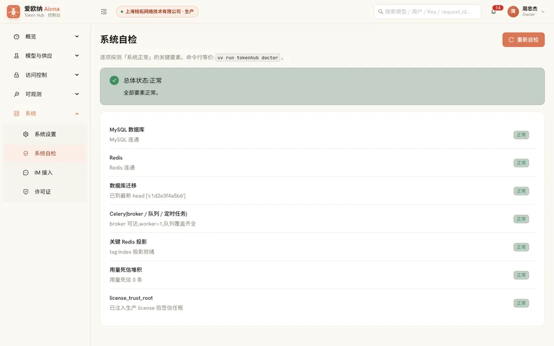 Token Hub 系统自检
